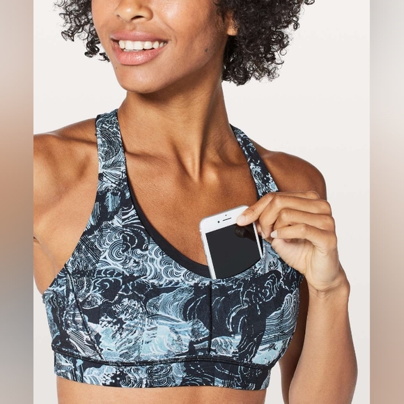 Lululemon Stash N’ Run Bra Eternal Wave Starlight Black / Black Sz 10 - Picture 1 of 9